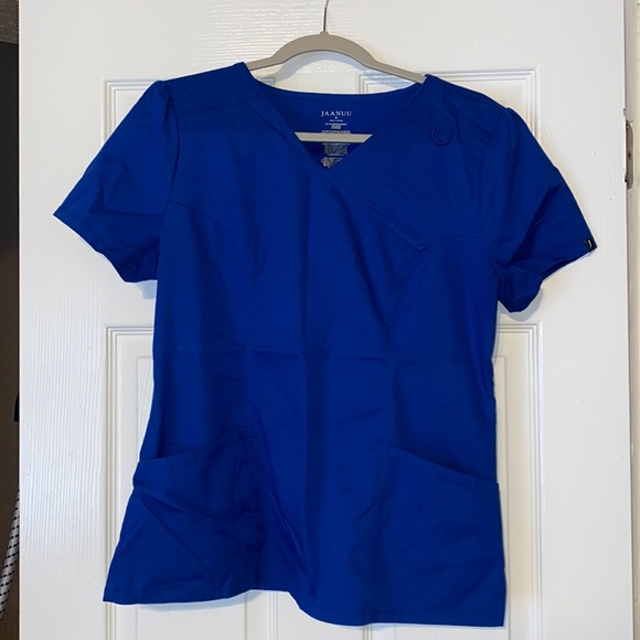 Jaanuu Tops - Jaanuu Royal Blue Faux Wrap 2 Pocket Scrub Top